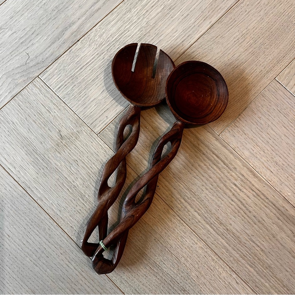 BRAND NEW - HANDCRAFTED WOODEN SALAD SERVERS